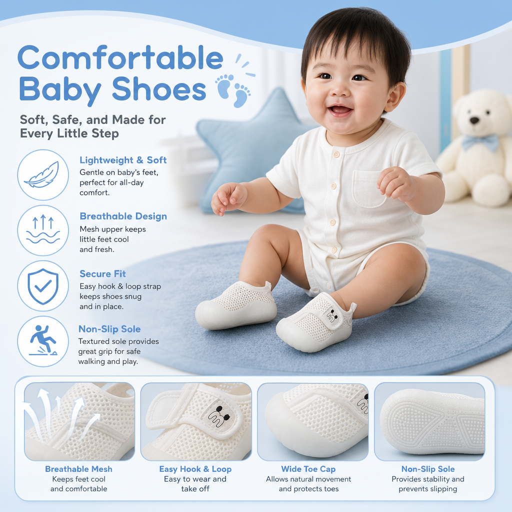 Comfortable Baby Shoes with Soft, Non-Slip Soles