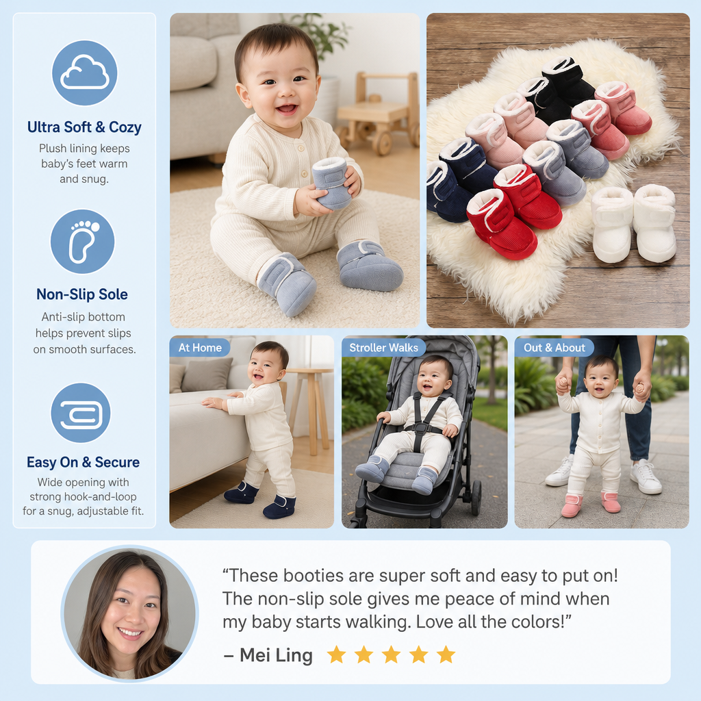 Warm & Cozy Plush Baby Booties with Soft, Non-Slip Soles