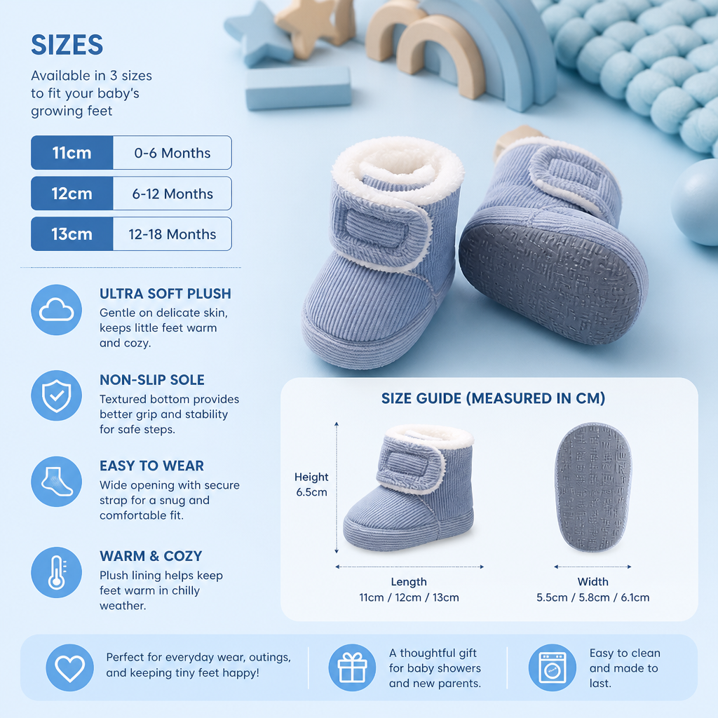 Warm & Cozy Plush Baby Booties with Soft, Non-Slip Soles