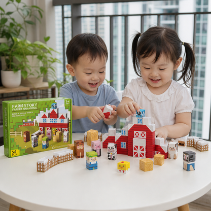 Farm Story Magnetic Building Blocks Travel Playset with Animals & Barn