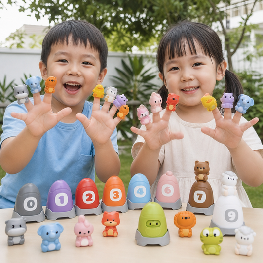 Montessori Soft Rubber Animal Barn Finger Puppet Set for Color Sorting & Number Learning