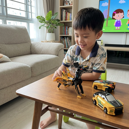 2-in-1 Magnetic Transforming Car & Dinosaur Toy with Automatic Collision Action