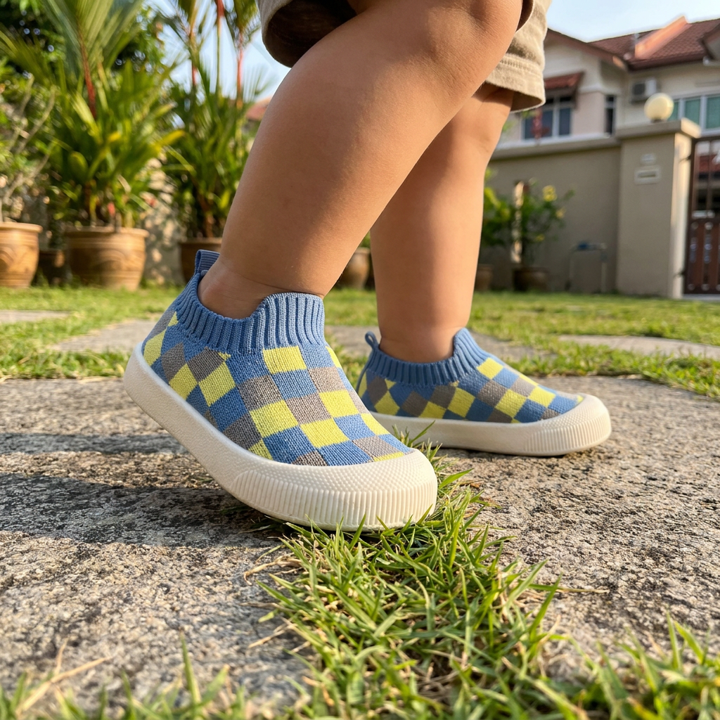 Checkered Lightweight Baby Walking Shoes with Soft, Non-Slip Soles