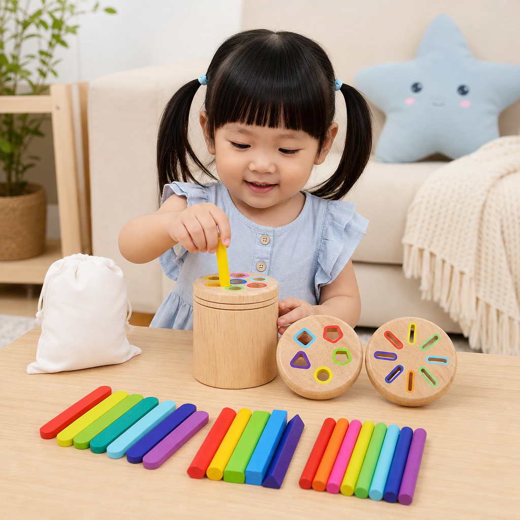 Montessori Wooden Colour & Shape Sorting Toy – Fine Motor Skills Learning Puzzle