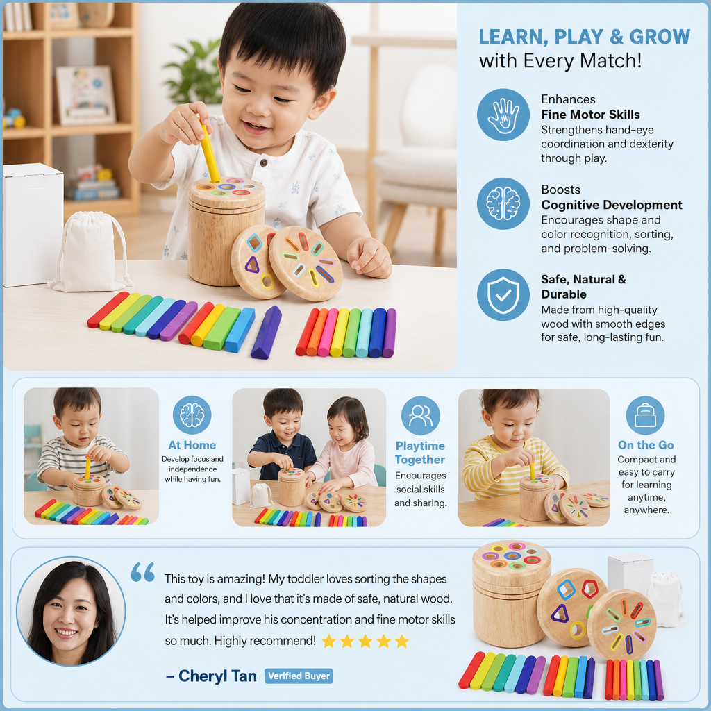 Montessori Wooden Colour & Shape Sorting Toy – Fine Motor Skills Learning Puzzle