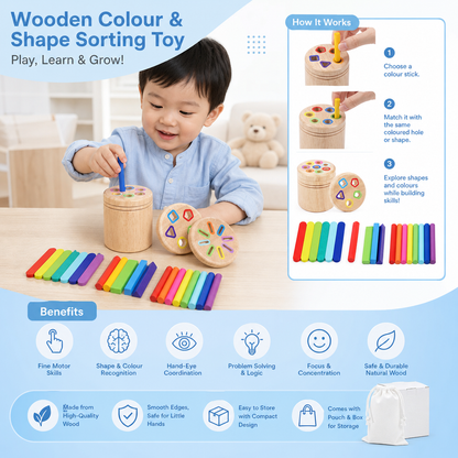 Montessori Wooden Colour & Shape Sorting Toy – Fine Motor Skills Learning Puzzle