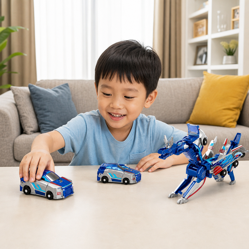 2-in-1 Magnetic Transforming Car & Dinosaur Toy with Automatic Collision Action