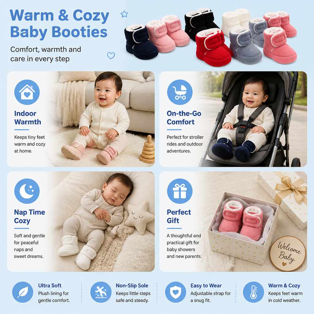 Warm & Cozy Plush Baby Booties with Soft, Non-Slip Soles