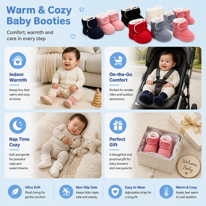 Warm & Cozy Plush Baby Booties with Soft, Non-Slip Soles