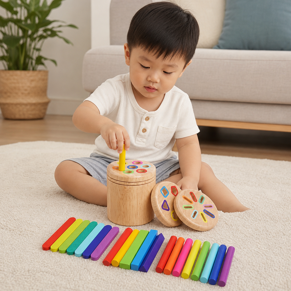 Montessori Wooden Colour & Shape Sorting Toy – Fine Motor Skills Learning Puzzle