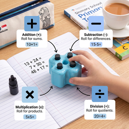 4-in-1 Math Roller Stamp – Addition, Subtraction, Multiplication & Division Practice