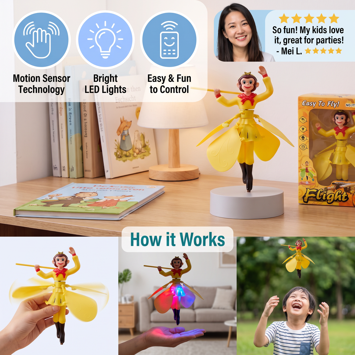 Interactive Flying Monkey Toy with Motion Sensor & LED Lights