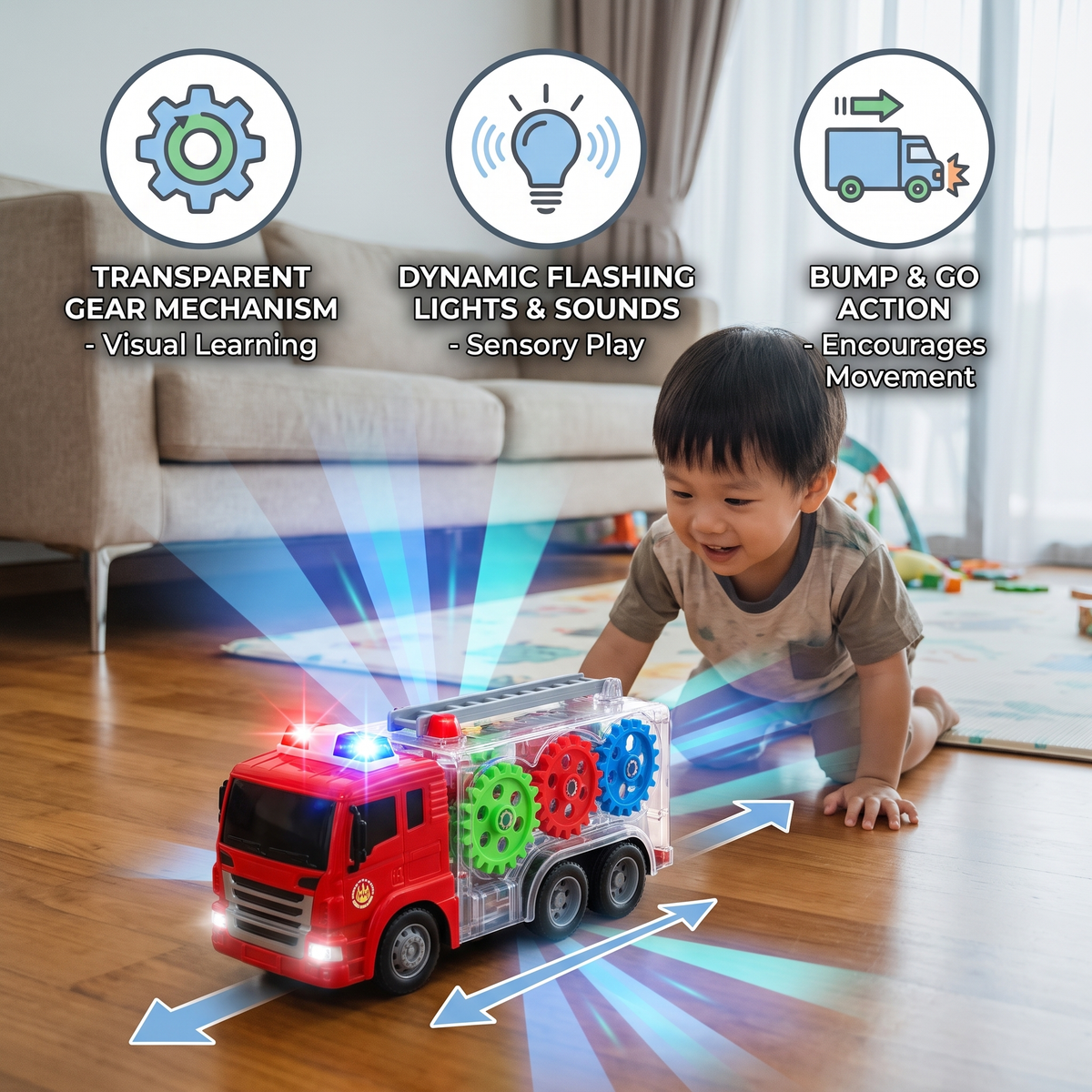 Interactive Gear Fire Truck Toy with Lights