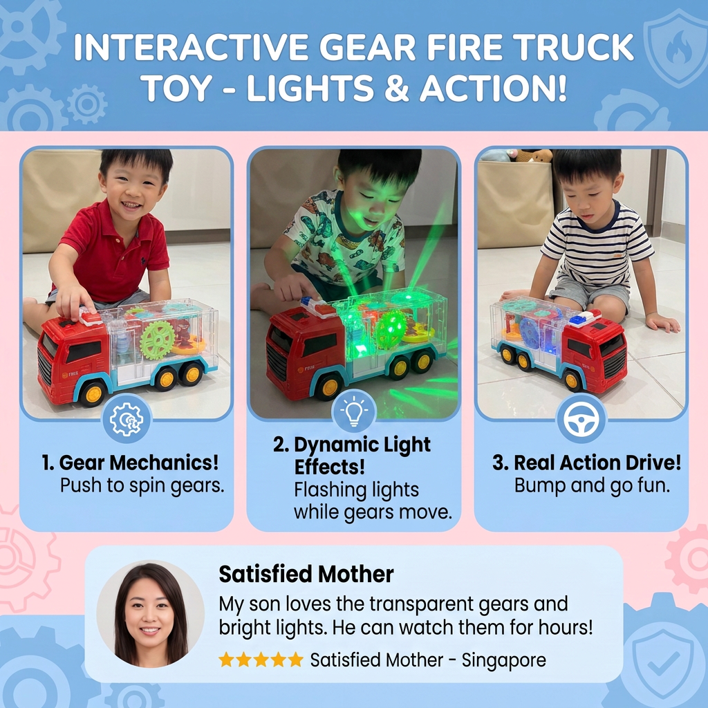 Interactive Gear Fire Truck Toy with Lights