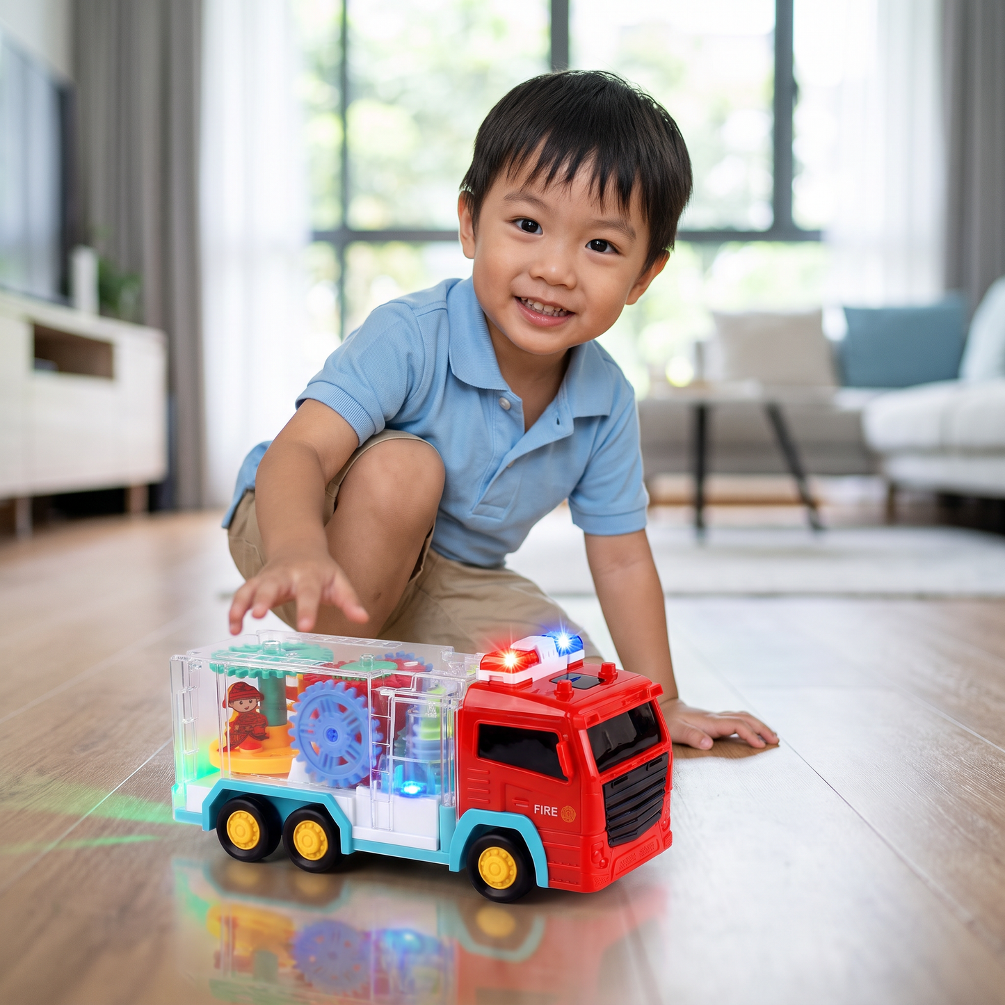 Interactive Gear Fire Truck Toy with Lights