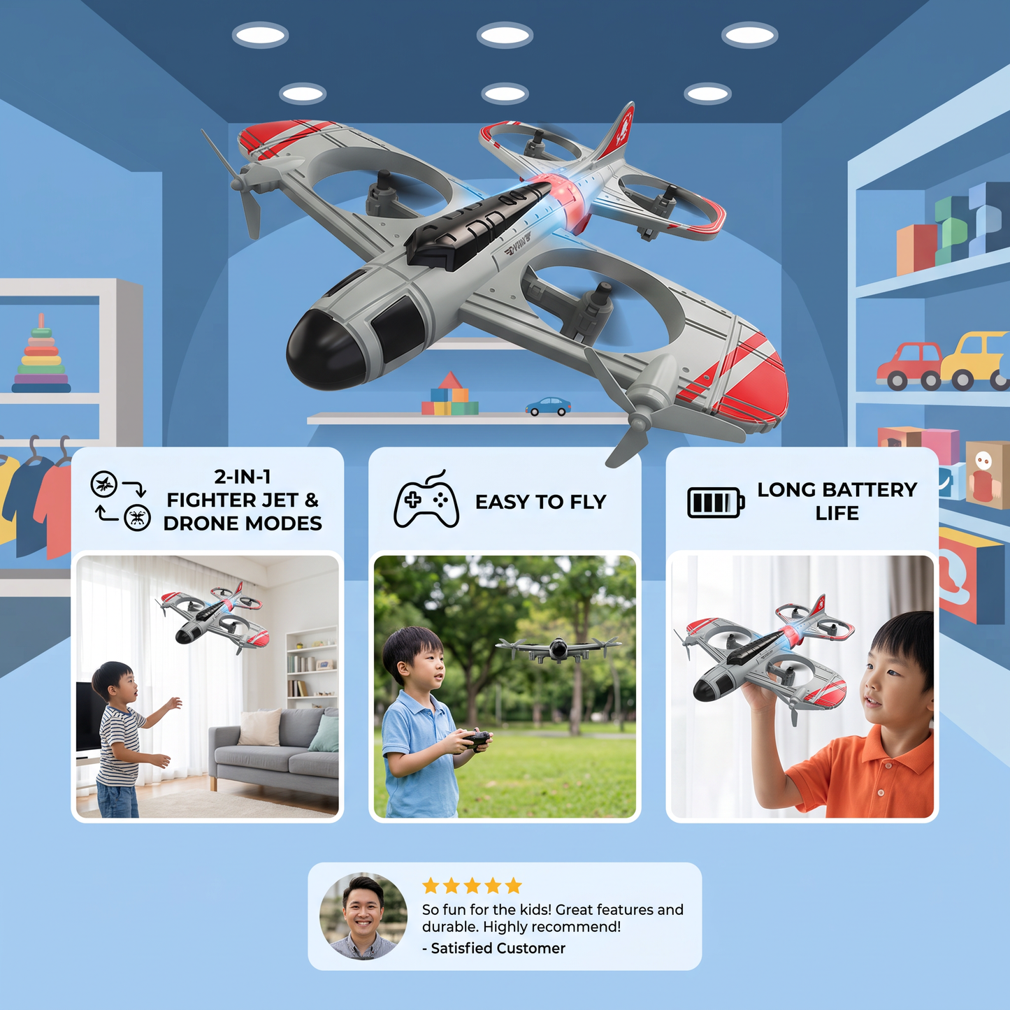 2-in-1 Remote Control Fighter Jet & Drone Toy