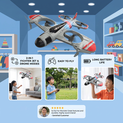 2-in-1 Remote Control Fighter Jet & Drone Toy