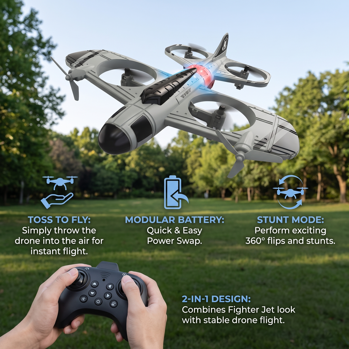 2-in-1 Remote Control Fighter Jet & Drone Toy