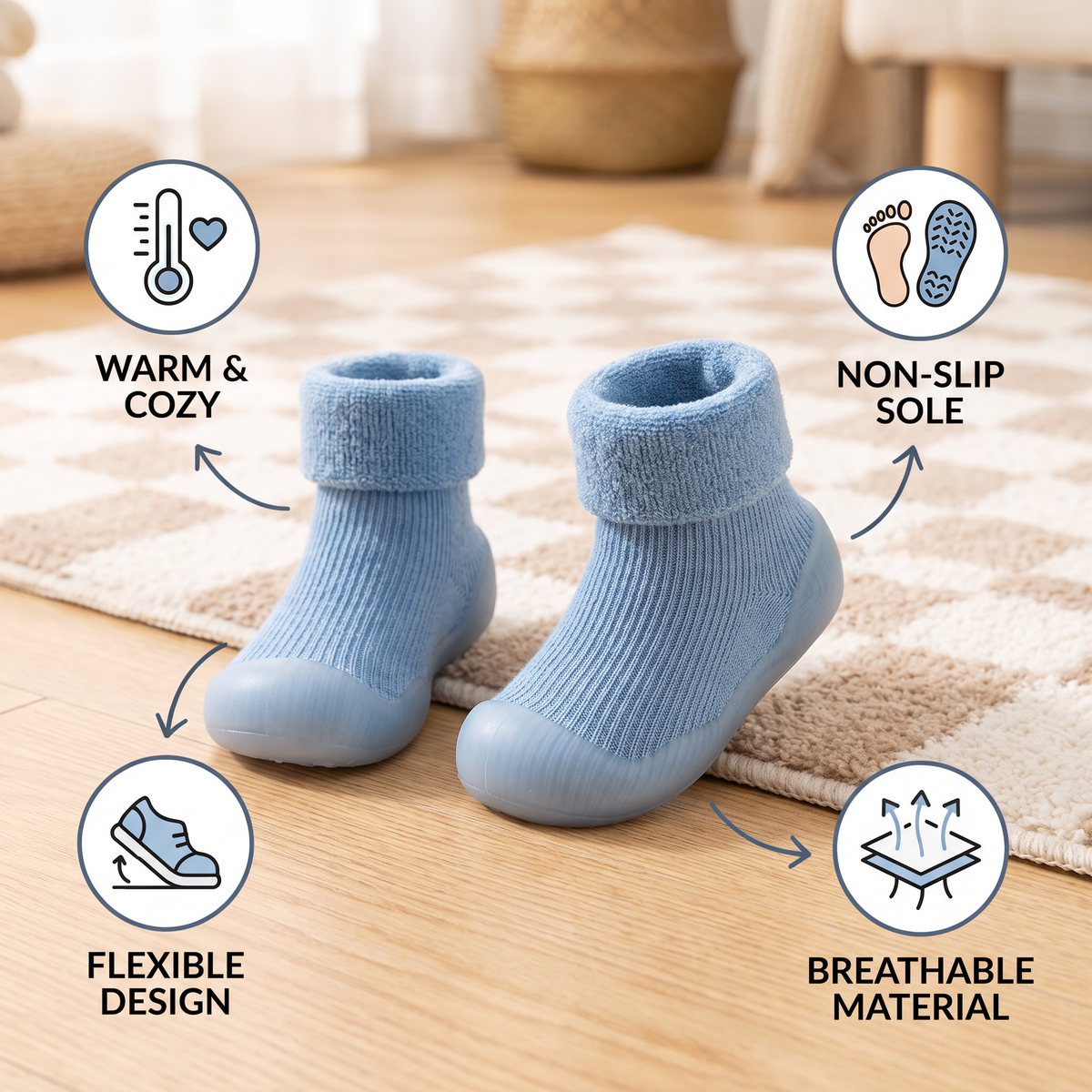 Warm Baby Walking Sock Shoes with Soft Non-Slip Soles