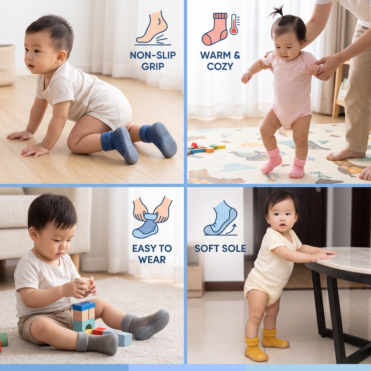 Warm Baby Walking Sock Shoes with Soft Non-Slip Soles