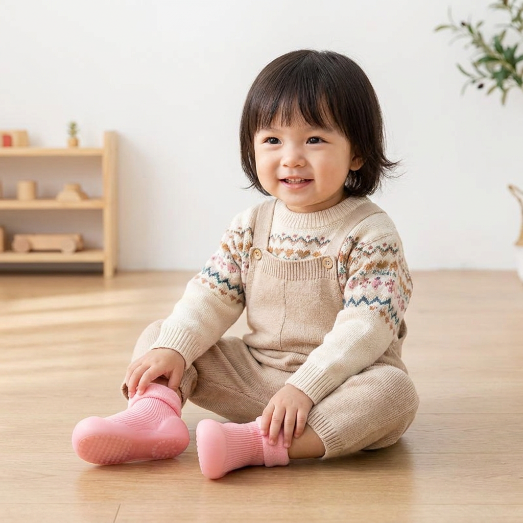 Warm Baby Walking Sock Shoes with Soft Non-Slip Soles