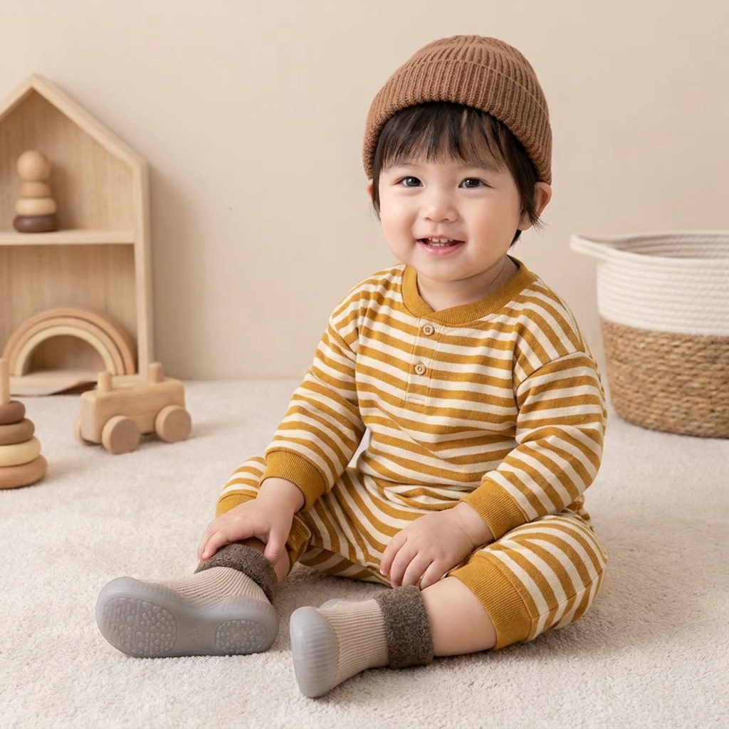 Warm Baby Walking Sock Shoes with Soft Non-Slip Soles