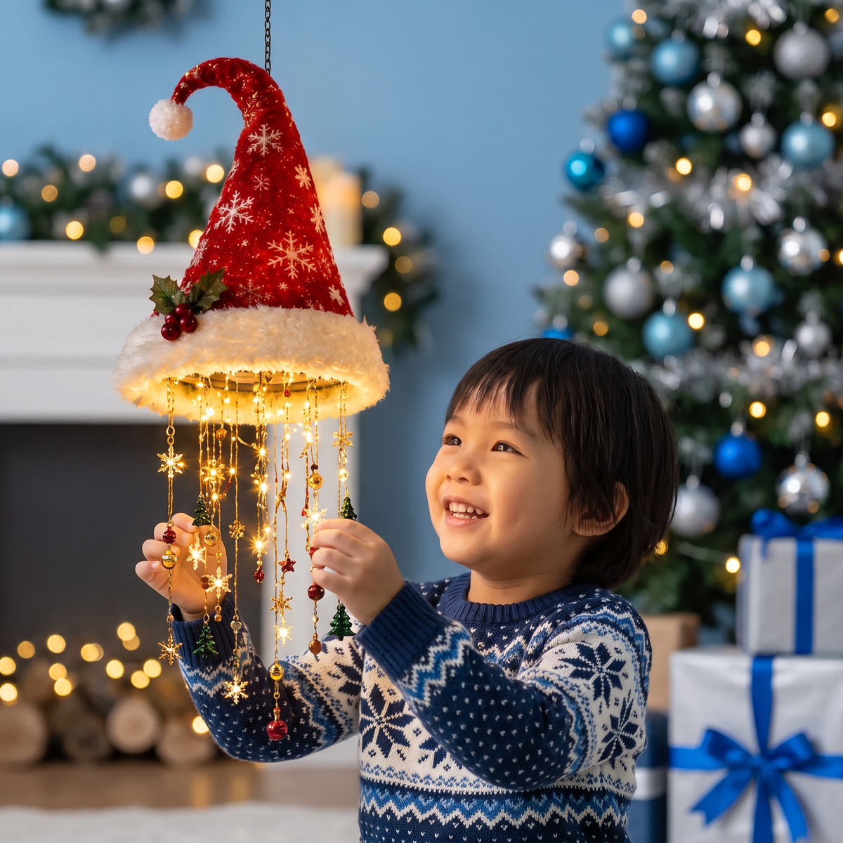 Christmas Santa Hat Lights with LED String Decorations