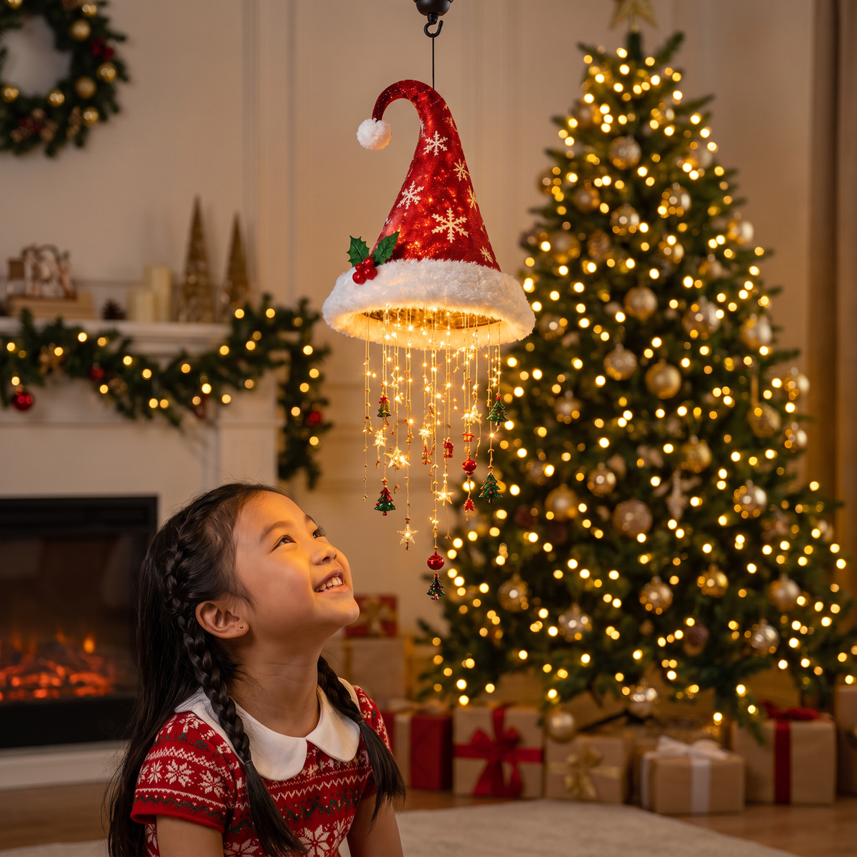 Christmas Santa Hat Lights with LED String Decorations