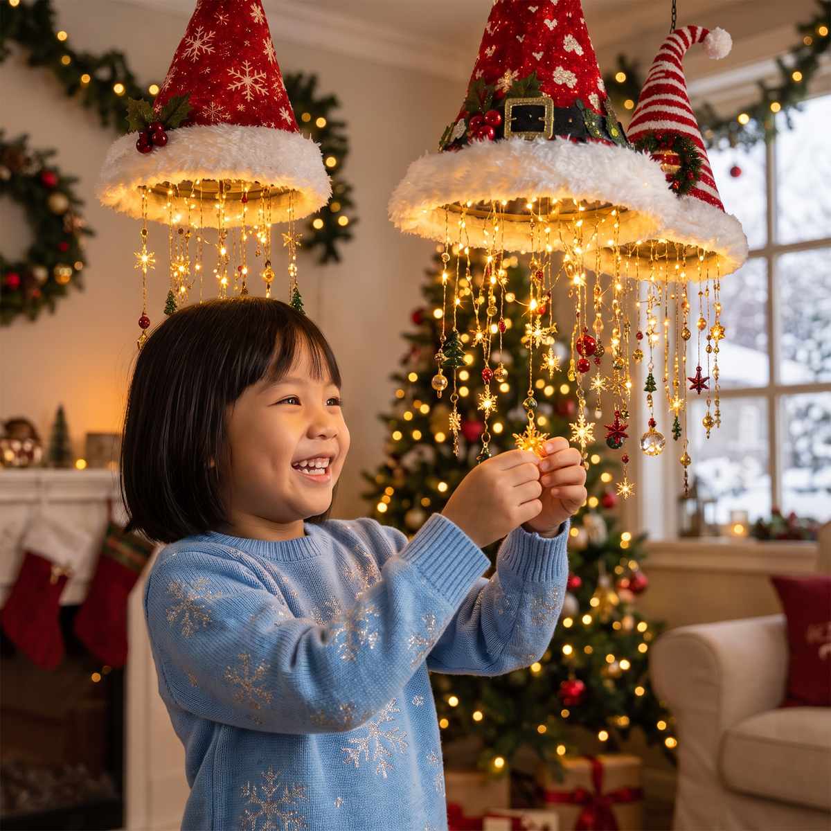Christmas Santa Hat Lights with LED String Decorations
