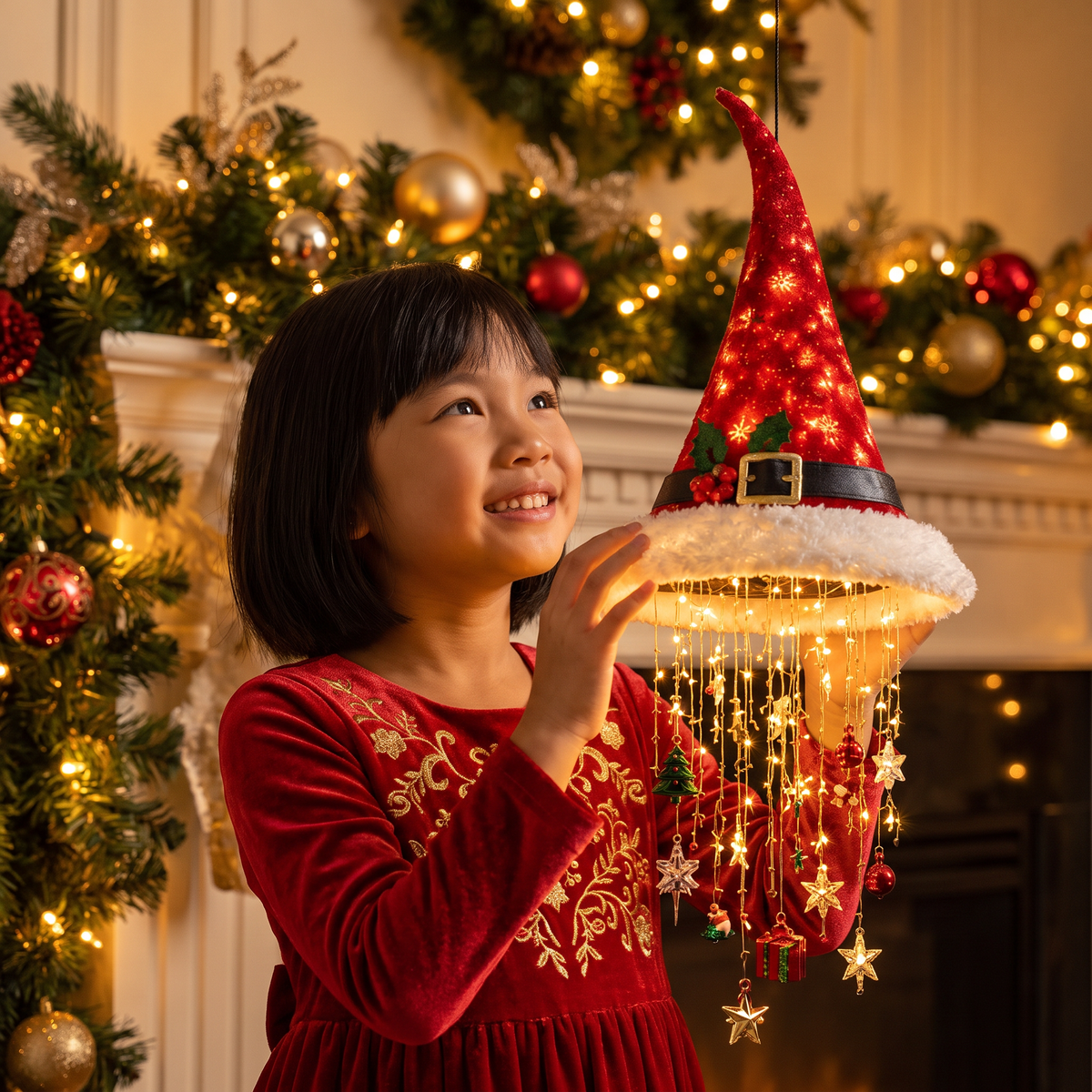 Christmas Santa Hat Lights with LED String Decorations