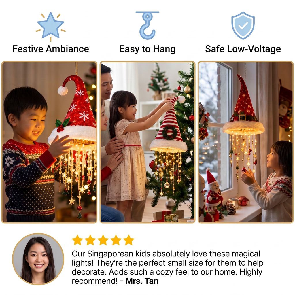 Christmas Santa Hat Lights with LED String Decorations