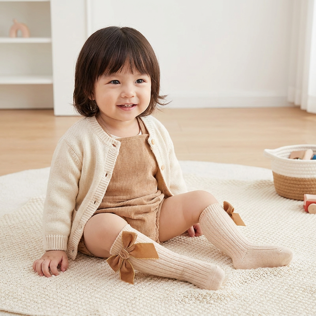 Baby Girls’ Christmas Knee-High Socks with Velvet Bows