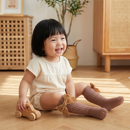 Baby Girls’ Christmas Knee-High Socks with Velvet Bows