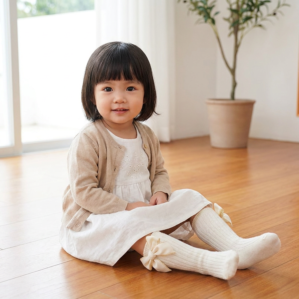 Baby Girls’ Christmas Knee-High Socks with Velvet Bows