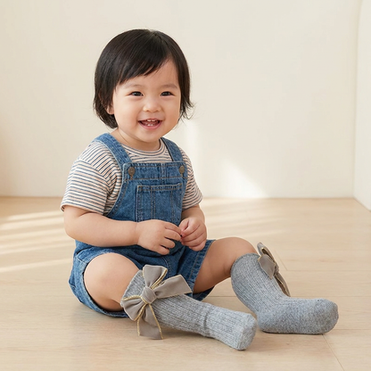 Baby Girls’ Christmas Knee-High Socks with Velvet Bows