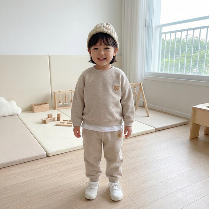 Baby Outfit with Embroidered Bear Sweatshirt & Matching Sweatpants