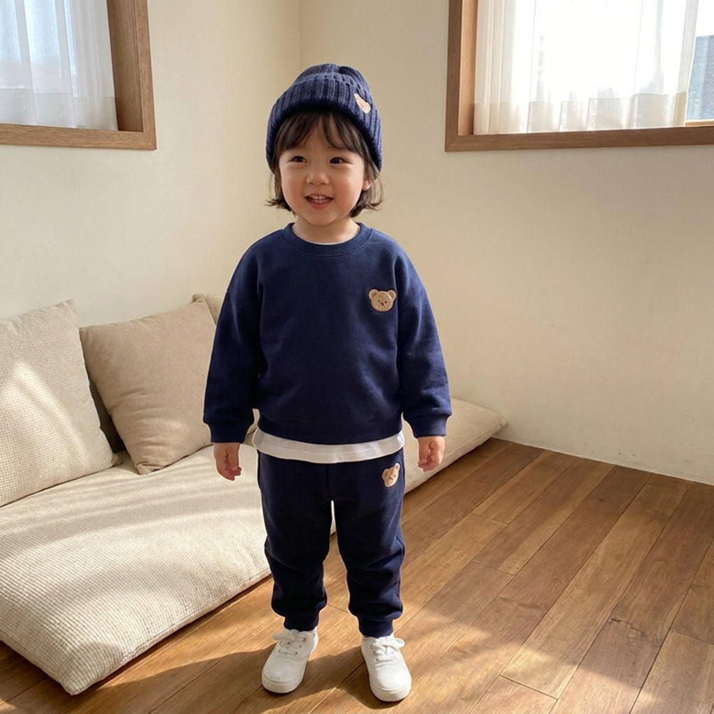 Baby Outfit with Embroidered Bear Sweatshirt & Matching Sweatpants