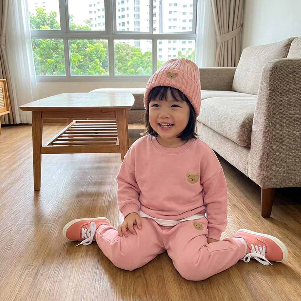 Baby Outfit with Embroidered Bear Sweatshirt & Matching Sweatpants