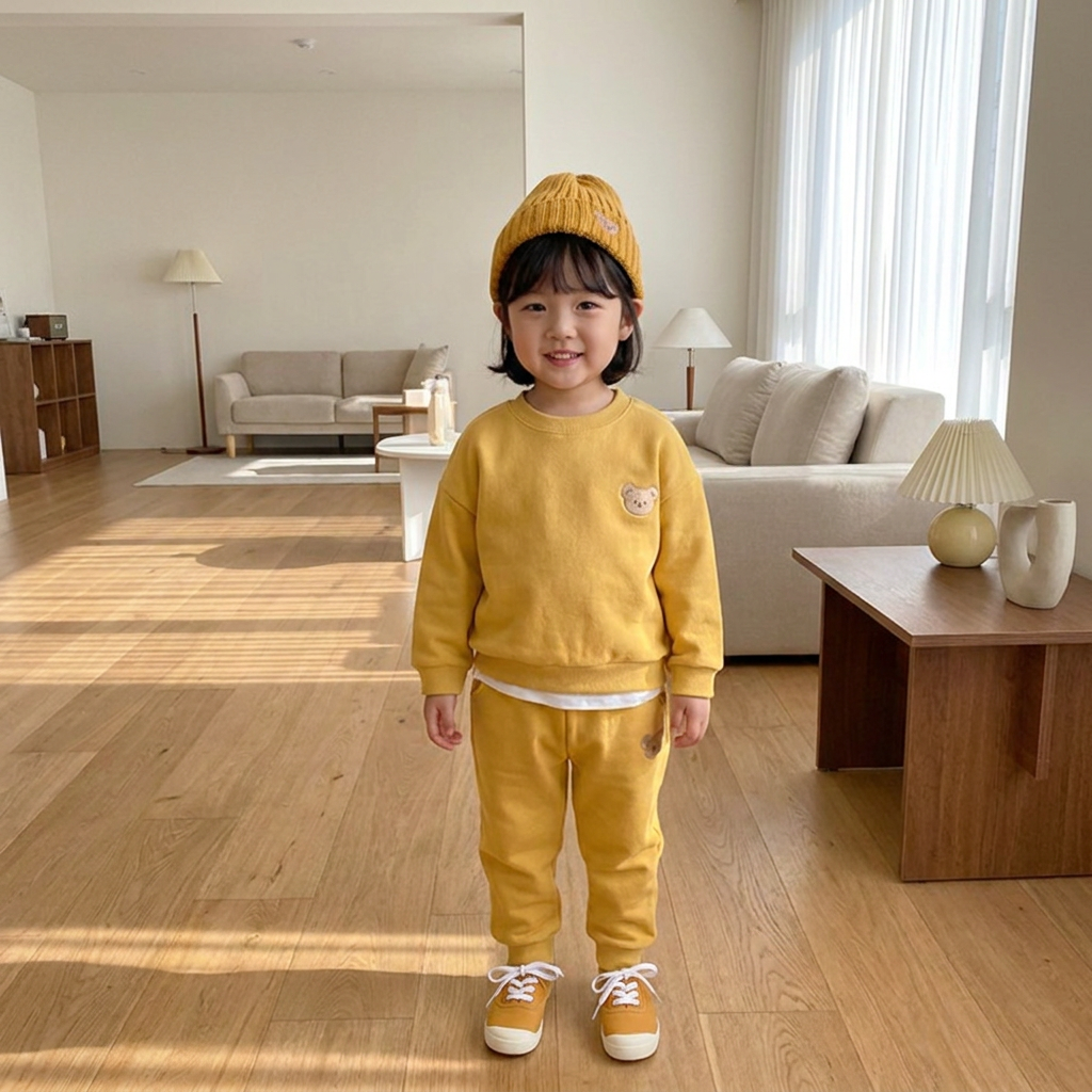 Baby Outfit with Embroidered Bear Sweatshirt & Matching Sweatpants
