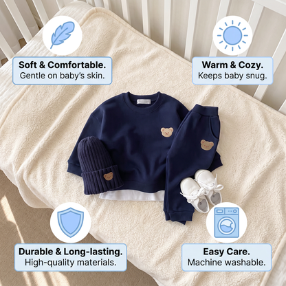 Baby Outfit with Embroidered Bear Sweatshirt & Matching Sweatpants