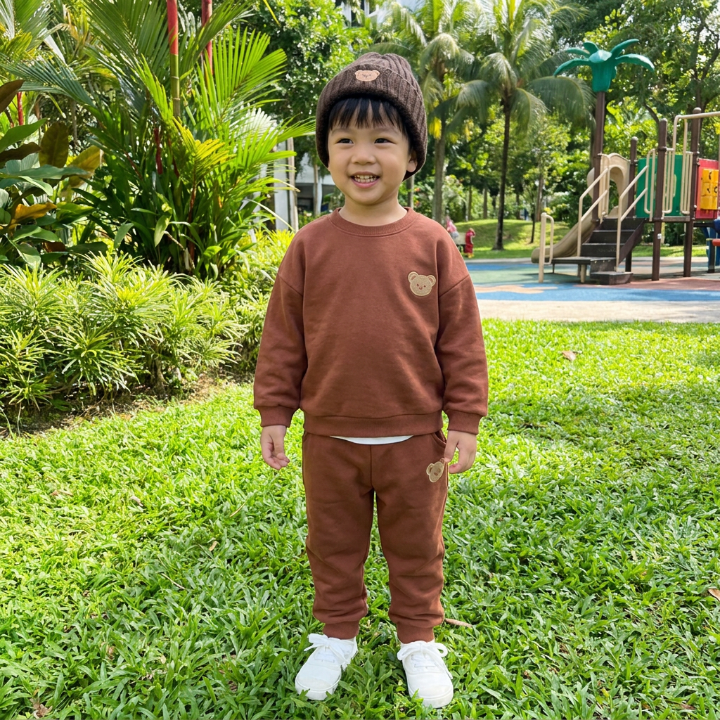 Baby Outfit with Embroidered Bear Sweatshirt & Matching Sweatpants