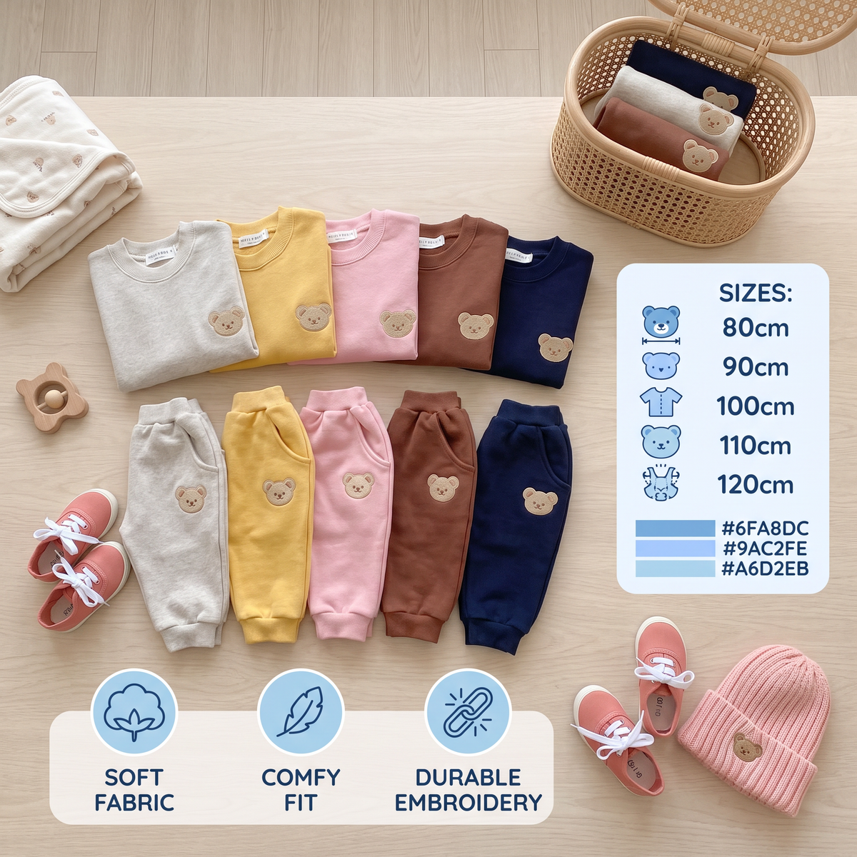Baby Outfit with Embroidered Bear Sweatshirt & Matching Sweatpants