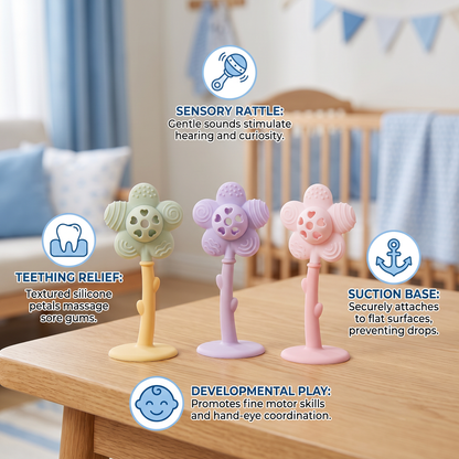 2-in-1 Sunflower Baby Teether & Rattle with Suction Base