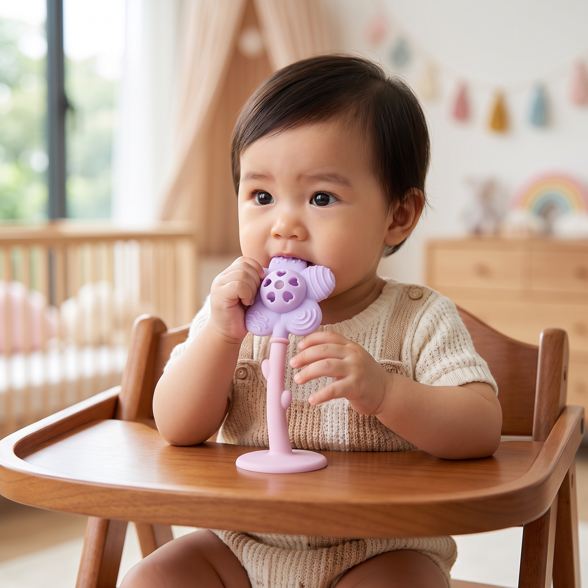 2-in-1 Sunflower Baby Teether & Rattle with Suction Base