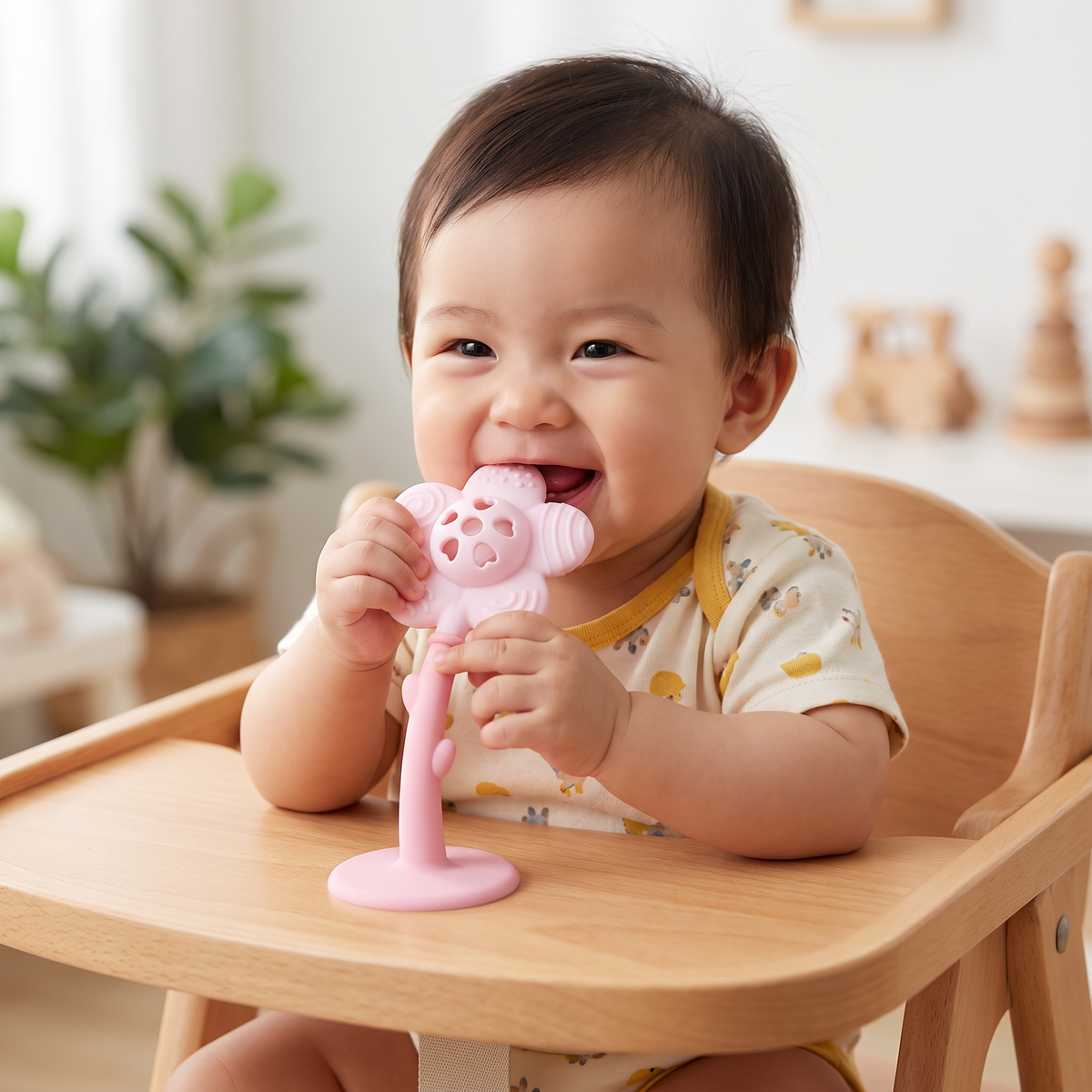 2-in-1 Sunflower Baby Teether & Rattle with Suction Base
