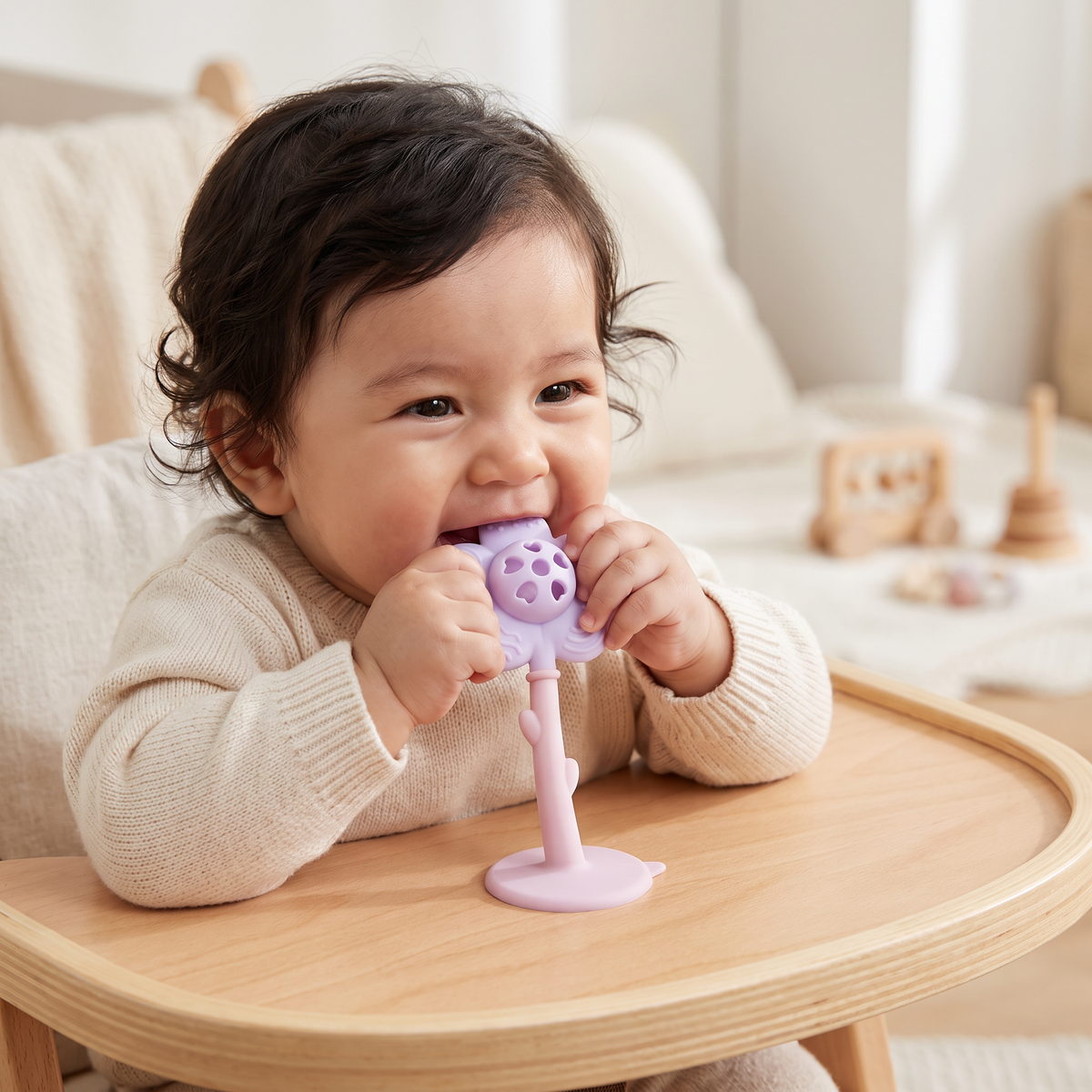 2-in-1 Sunflower Baby Teether & Rattle with Suction Base