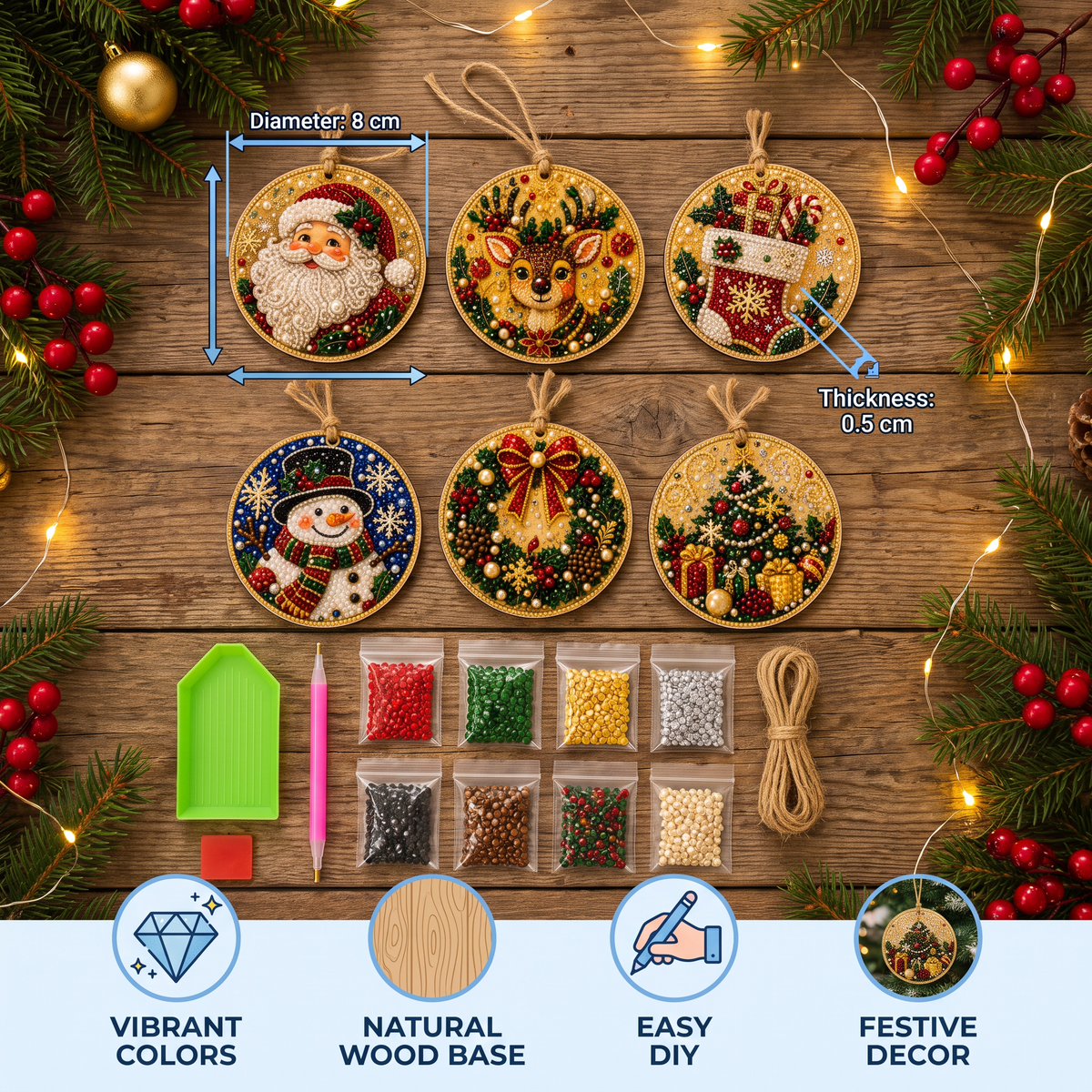 DIY Christmas Wooden Ornament Diamond Painting Kit
