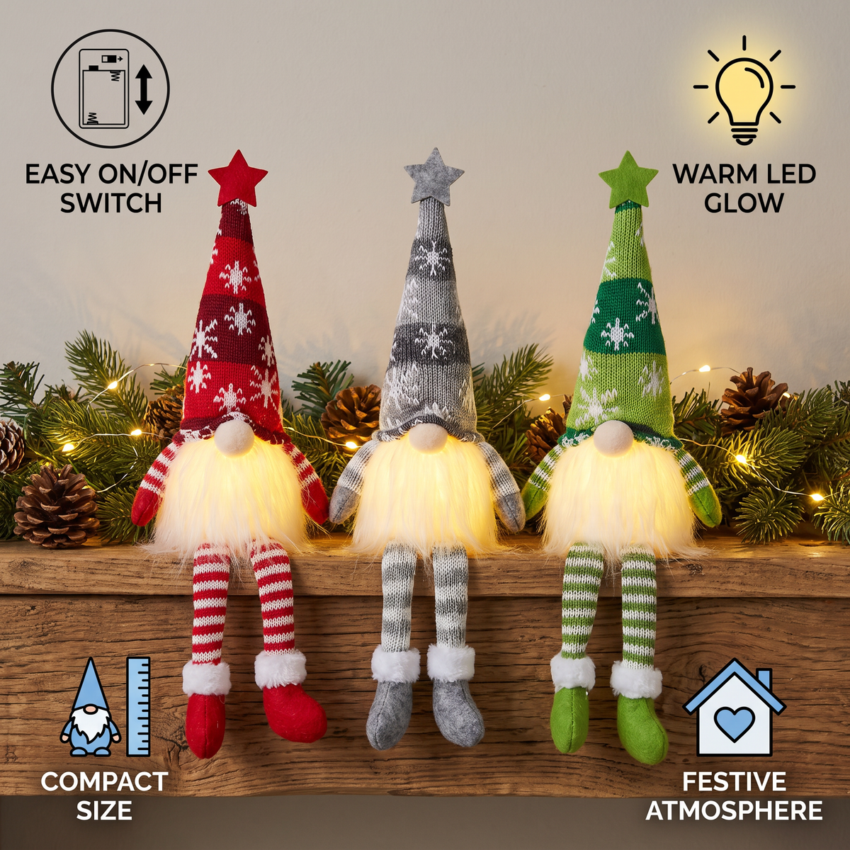 LED Light-Up Christmas Gnome Decorations