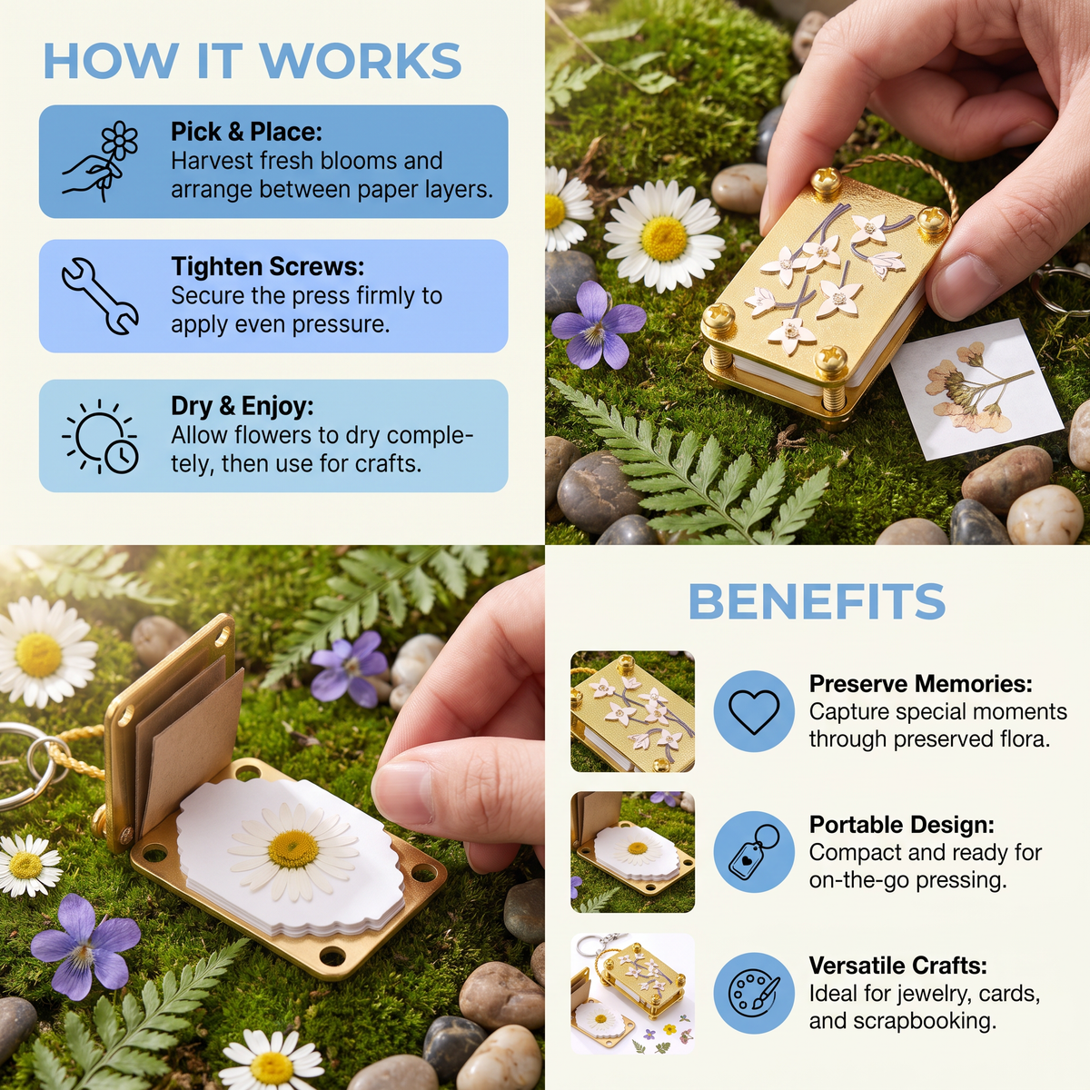 Mini Metal Flower Press Kit for DIY Dried Flower Crafts