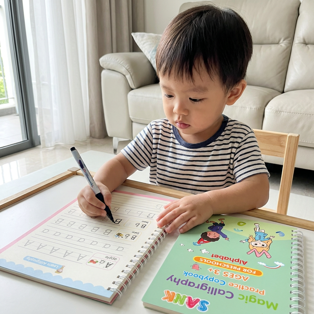 Magic Reusable Grooved Handwriting Practice Books with Disappearing Ink Pens